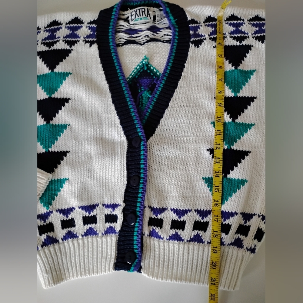Extra Brand Vintage 80s Chunky Knit Southwestern Design Cropped Cardigan Medium - Picture 15 of 15
